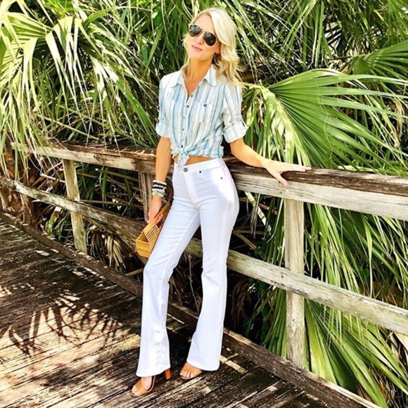 NWT, Chaser, women’s Beachy striped linen button down shirt, collared, LS - Picture 2 of 11